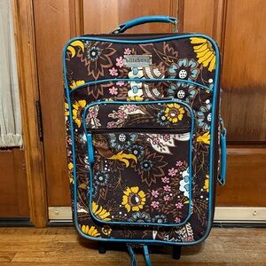 Billabong Vintage Style Brown Floral Carry-On with Teal Trim